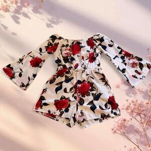 Boho floral romper with bell sleeves